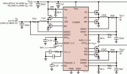 典型的LTC3859A 啟動(dòng)/ 停止應(yīng)用電路原理圖