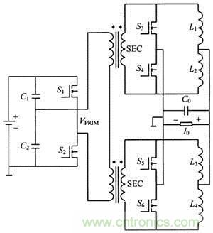 交錯(cuò)并聯(lián)低壓大電流DC- DC變換器的電路原理圖