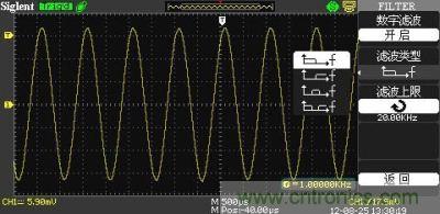 1KHz信號(hào) ，打開(kāi)數(shù)字濾波，測(cè)量值為1KHz