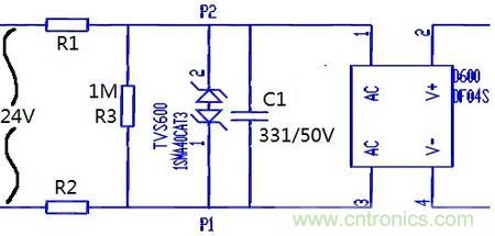 案例1：輸入端24V波動(dòng)，R1和R2常被燒壞。