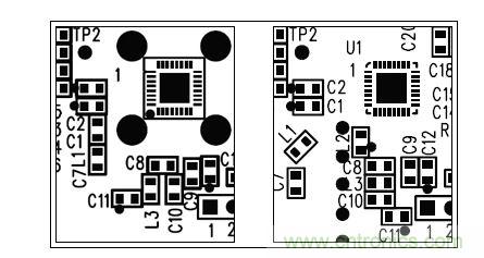 圖中所示為兩種不同的PCB布局，其中一種布局的元件排列方向不合理（L1和L3），另一種的方向排列則更為合適。