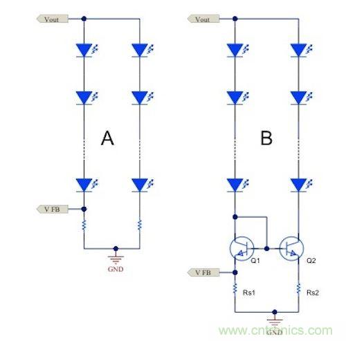 電流鏡 (B) 可針對簡單電阻器電流調節(jié) (A) 提供各種優(yōu)勢。