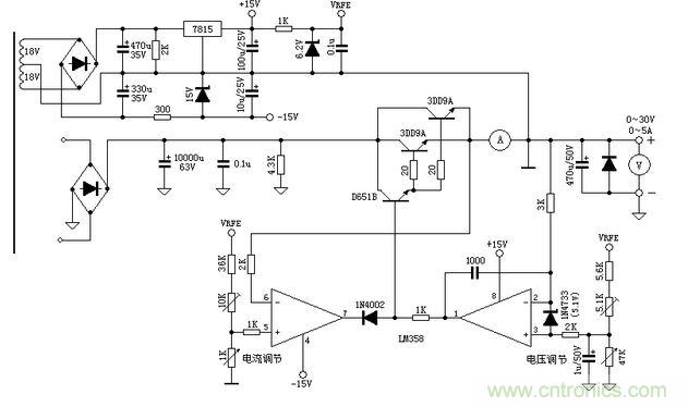 0-30V穩(wěn)壓恒流電路維修電源的設計原理圖