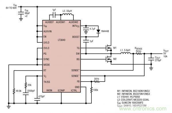 電路分享：基于LT3840電源設(shè)計應(yīng)用的電路圖