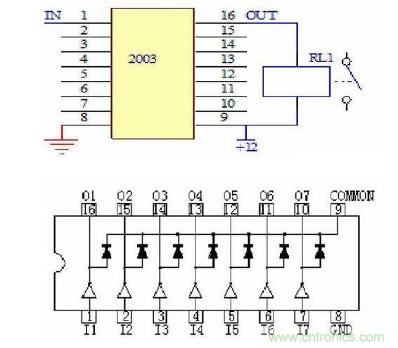 集成電路2003驅(qū)動繼電器