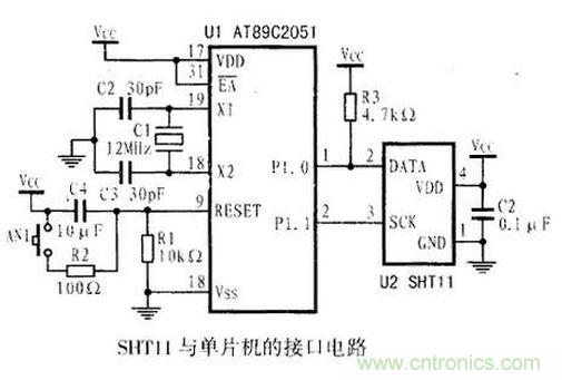 SHT11與單片機(jī)接口電路