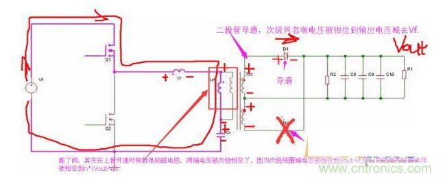 上管開通，注意諧振電感、勵(lì)磁電感、諧振電容的正負(fù)