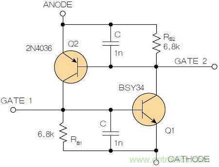 圖2：增加兩個電容值為1nF的SMD陶瓷電容器后，可以在ΔV達到10V的情況下防止導通。