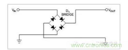 是一個(gè)橋式整流器，不論什么極性都可以正常工作，但是有兩個(gè)二極管導(dǎo)通，功耗是圖1的兩倍.