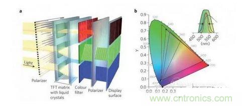  LCD顯示器示意圖。TFT表示薄膜晶體管（thin-film transistor）。