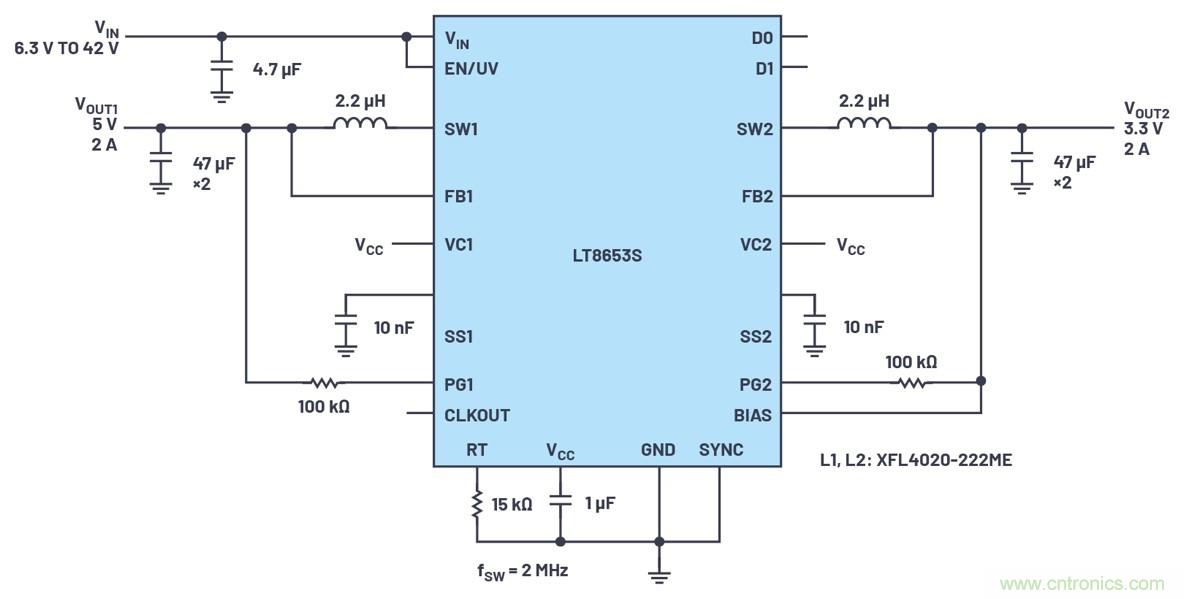 具有6.2 µA靜態(tài)電流的雙通道、42 V、2 A、單片、同步降壓型Silent Switcher 2穩(wěn)壓器