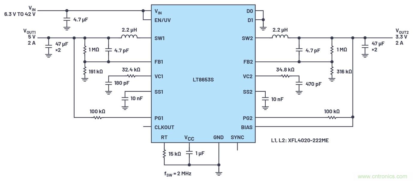 具有6.2 µA靜態(tài)電流的雙通道、42 V、2 A、單片、同步降壓型Silent Switcher 2穩(wěn)壓器