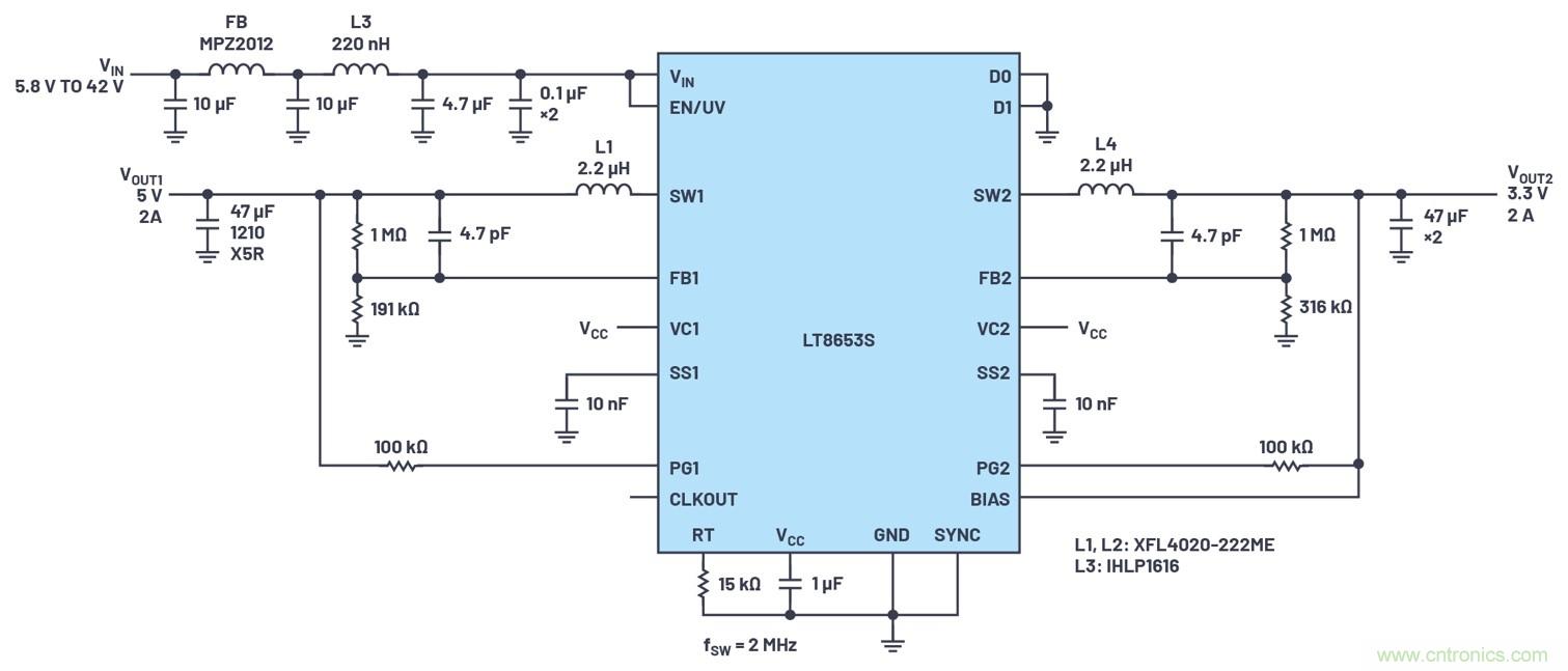 具有6.2 µA靜態(tài)電流的雙通道、42 V、2 A、單片、同步降壓型Silent Switcher 2穩(wěn)壓器