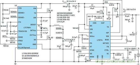 通過5 V至24 V輸入提供雙極性、雙向DC-DC流入和流出電流