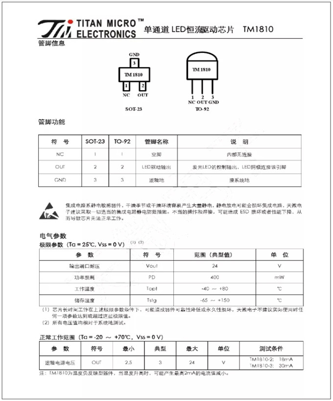 TM1810-3， TM1810-2 LED恒流驅(qū)動IC